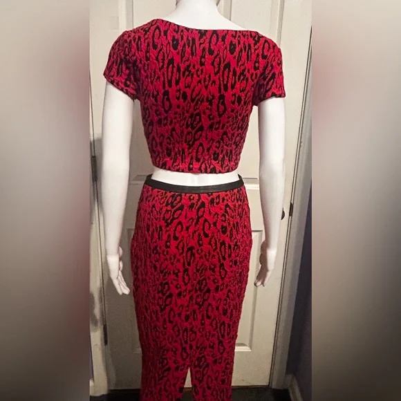 Express Sz Xs/2 Red Leopard Animal Print Skirt Set Retro Vintage Rockabilly - Picture 2 of 5